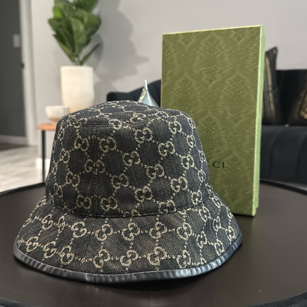 Gucci Blue and Black Monogram Bucket Hat